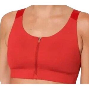 Outdoor Voices XS  Zip Front Sports Bra Red Adjustable Straps Mesh Back
